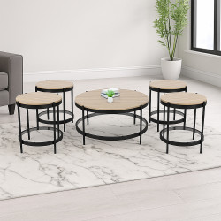 طقم طاولات خدمة 5 قطع من الخشب والزجاج والمعدن 55*55 سم طقم طاولات خدمة 5 قطع من الخشب والزجاج والمعدن 55*55 سم