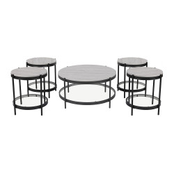 طقم طاولات خدمة 5 قطع من الخشب والزجاج والمعدن لون رمادي طقم طاولات خدمة 5 قطع من الخشب والزجاج والمعدن لون رمادي