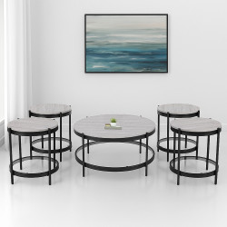 طقم طاولات خدمة 5 قطع من الخشب والزجاج والمعدن لون رمادي طقم طاولات خدمة 5 قطع من الخشب والزجاج والمعدن لون رمادي