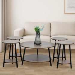 طقم طاولات خدمة خشب 2 دور 5 قطع بني طقم طاولات خدمة خشب 2 دور 5 قطع بني