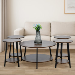 طقم طاولات خدمة خشب 2 دور 5 قطع بني غامق طقم طاولات خدمة خشب 2 دور 5 قطع بني غامق