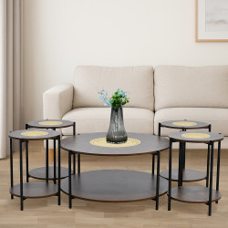 طقم طاولات خدمة 5 قطع خشبي 2 دور بني غامق طقم طاولات خدمة 5 قطع خشبي 2 دور بني غامق