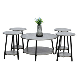 طقم طاولات خدمة خشب 2 دور 5 قطع رمادي طقم طاولات خدمة خشب 2 دور 5 قطع رمادي