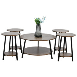 طقم طاولات خدمة خشب 2 دور 5 قطع بني طقم طاولات خدمة خشب 2 دور 5 قطع بني