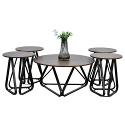 طقم طاولات خدمة 5 قطع من الخشب والمعدن بني طقم طاولات خدمة 5 قطع من الخشب والمعدن بني