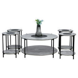 طقم طاولات خدمة 5 قطع خشبي 2 دور رمادي طقم طاولات خدمة 5 قطع خشبي 2 دور رمادي