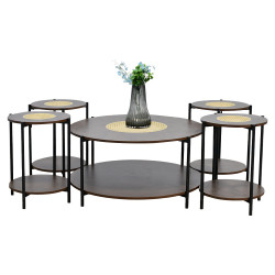 طقم طاولات خدمة 5 قطع خشبي 2 دور بني غامق طقم طاولات خدمة 5 قطع خشبي 2 دور بني غامق