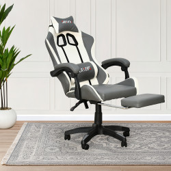 كرسي ألعاب أحترافي من الجلد رمادي × أبيض كرسي ألعاب أحترافي من الجلد رمادي × أبيض