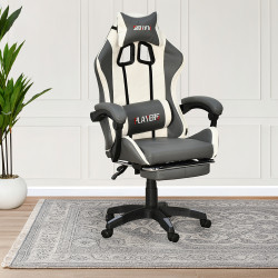 كرسي ألعاب أحترافي من الجلد رمادي × أبيض كرسي ألعاب أحترافي من الجلد رمادي × أبيض