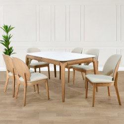 طاولة طعام خشب مع سطح سيراميك 6 كراسي طاولة طعام خشب مع سطح سيراميك 6 كراسي