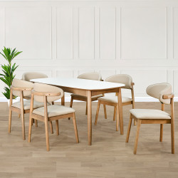 طاولة طعام خشب مع سطح سيراميك 6 كراسي طاولة طعام خشب مع سطح سيراميك 6 كراسي