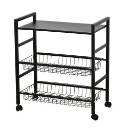وحدة رفوف معدنية متحركة 3 أدوار أسود وحدة رفوف معدنية متحركة 3 أدوار أسود