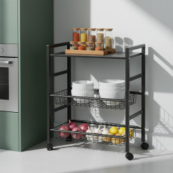 وحدة رفوف معدنية متحركة 3 أدوار أسود وحدة رفوف معدنية متحركة 3 أدوار أسود