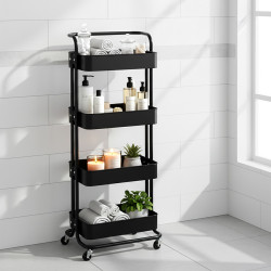 وحدة رفوف متحركة معدنية 4 أدوار أسود وحدة رفوف متحركة معدنية 4 أدوار أسود
