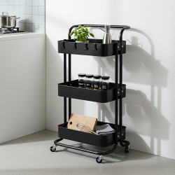 وحدة رفوف متحركة معدنية 3 أدوار أسود وحدة رفوف متحركة معدنية 3 أدوار أسود