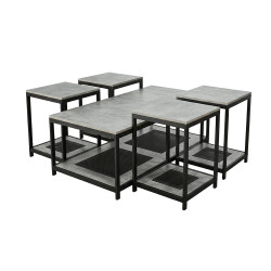 طقم طاولات خدمة 5 قطع 2 دور خشب مع راتان طقم طاولات خدمة 5 قطع 2 دور خشب مع راتان