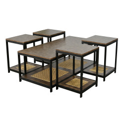 طقم طاولات خدمة 5 قطع 2 دور خشب مع راتان طقم طاولات خدمة 5 قطع 2 دور خشب مع راتان