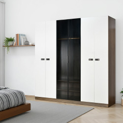 دولاب ملابس خشب 6 باب مع أبواب زجاجية دولاب ملابس خشب 6 باب مع أبواب زجاجية