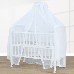 سرير أطفال خشبي بناموسية مع دور تخزين أبيض سرير أطفال خشبي بناموسية مع دور تخزين أبيض