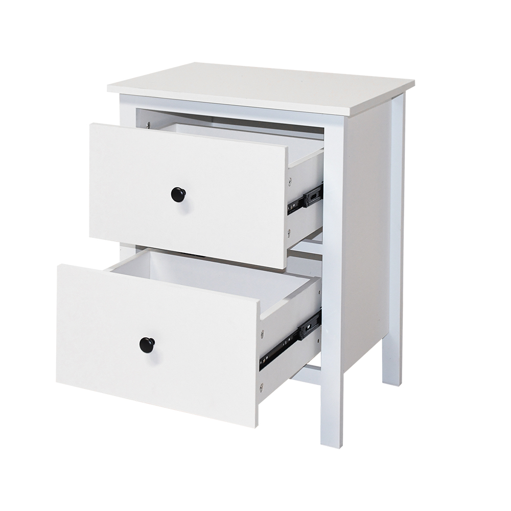 طاولة سرير جانبية 2 درج أبيض