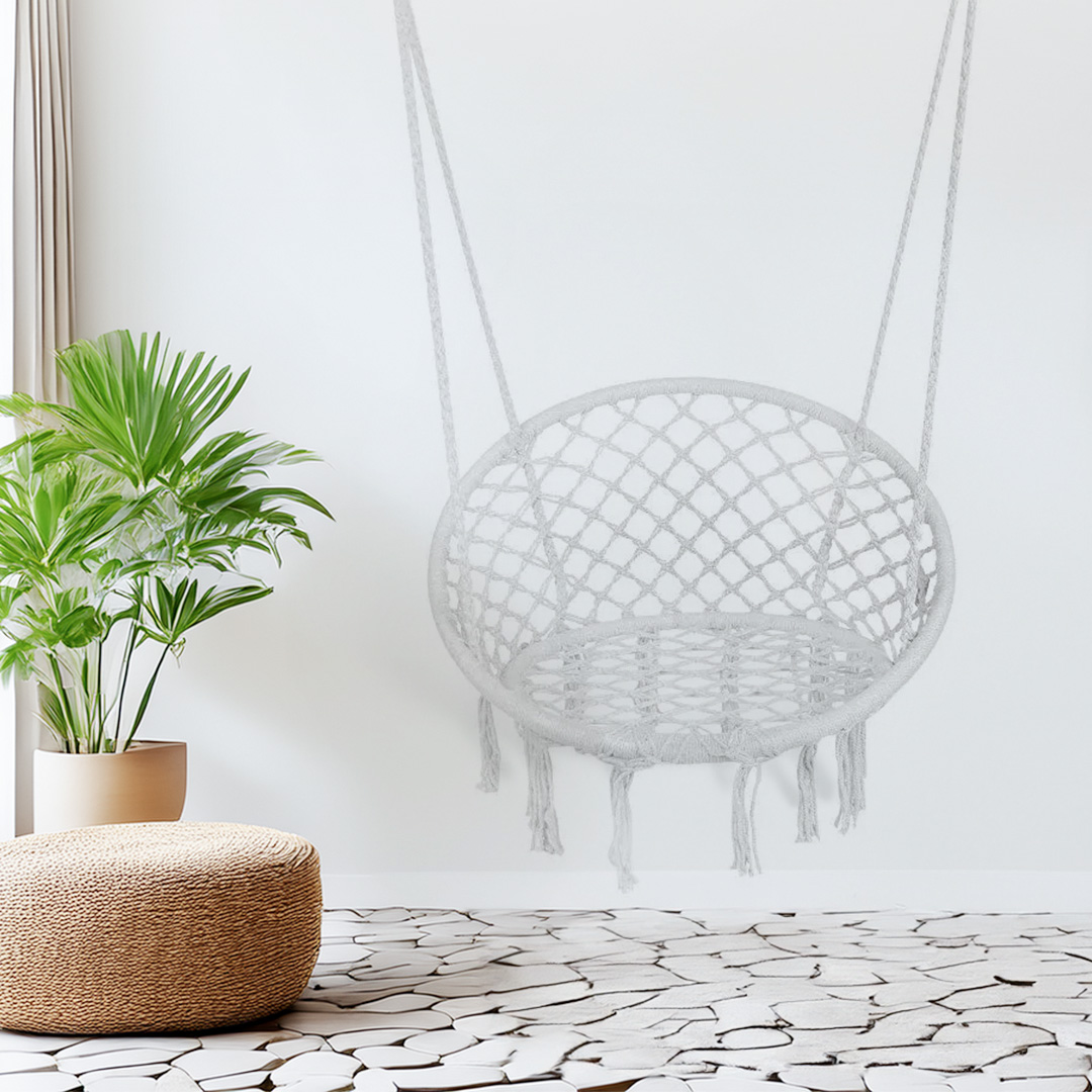أرجوحة حديقة منزلية بتصميم شبك أبيض مريح