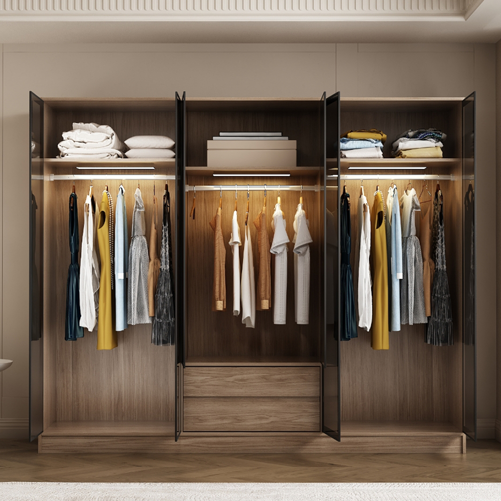 دولاب ملابس 6 أبواب زجاجية مع إضاءة