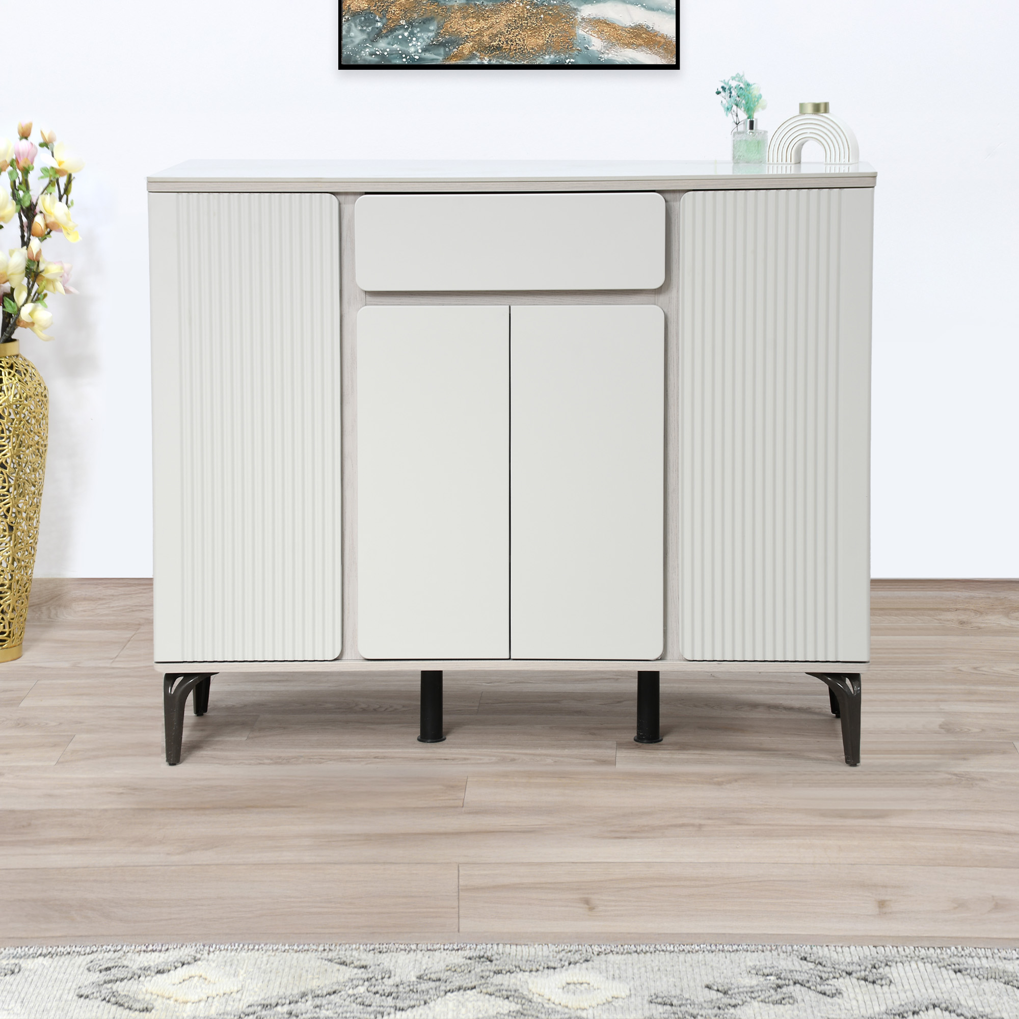 دولاب تخزين متعدد الاستخدامات سطح سيراميك رمادي فاتح