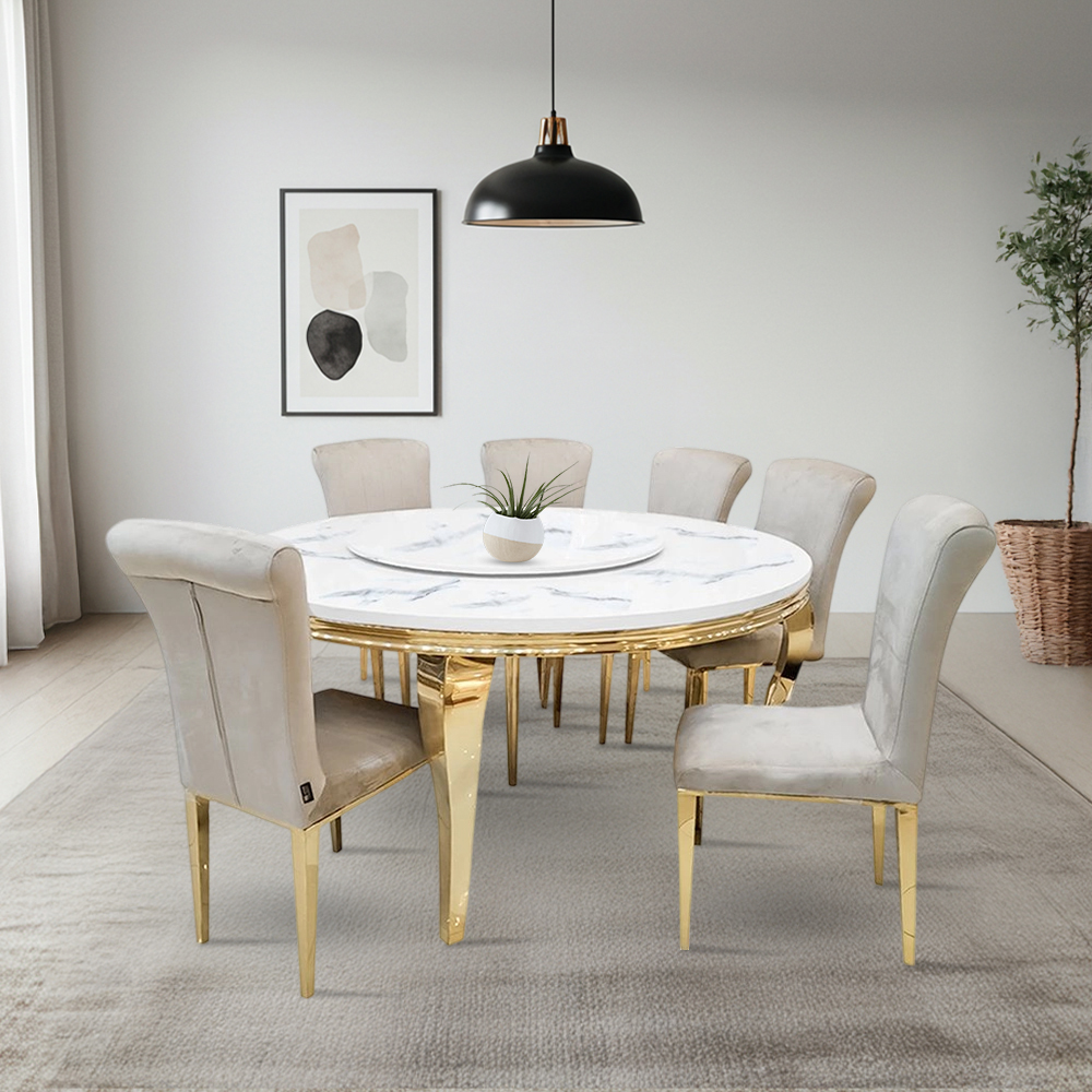 طاولة طعام رخام مع 6 كراسي مخملية
