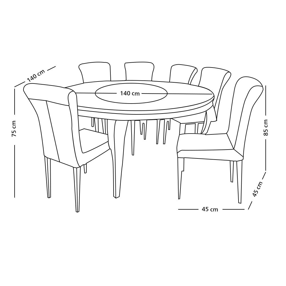 طاولة طعام رخام مع 6 كراسي في إعداد طاولة
