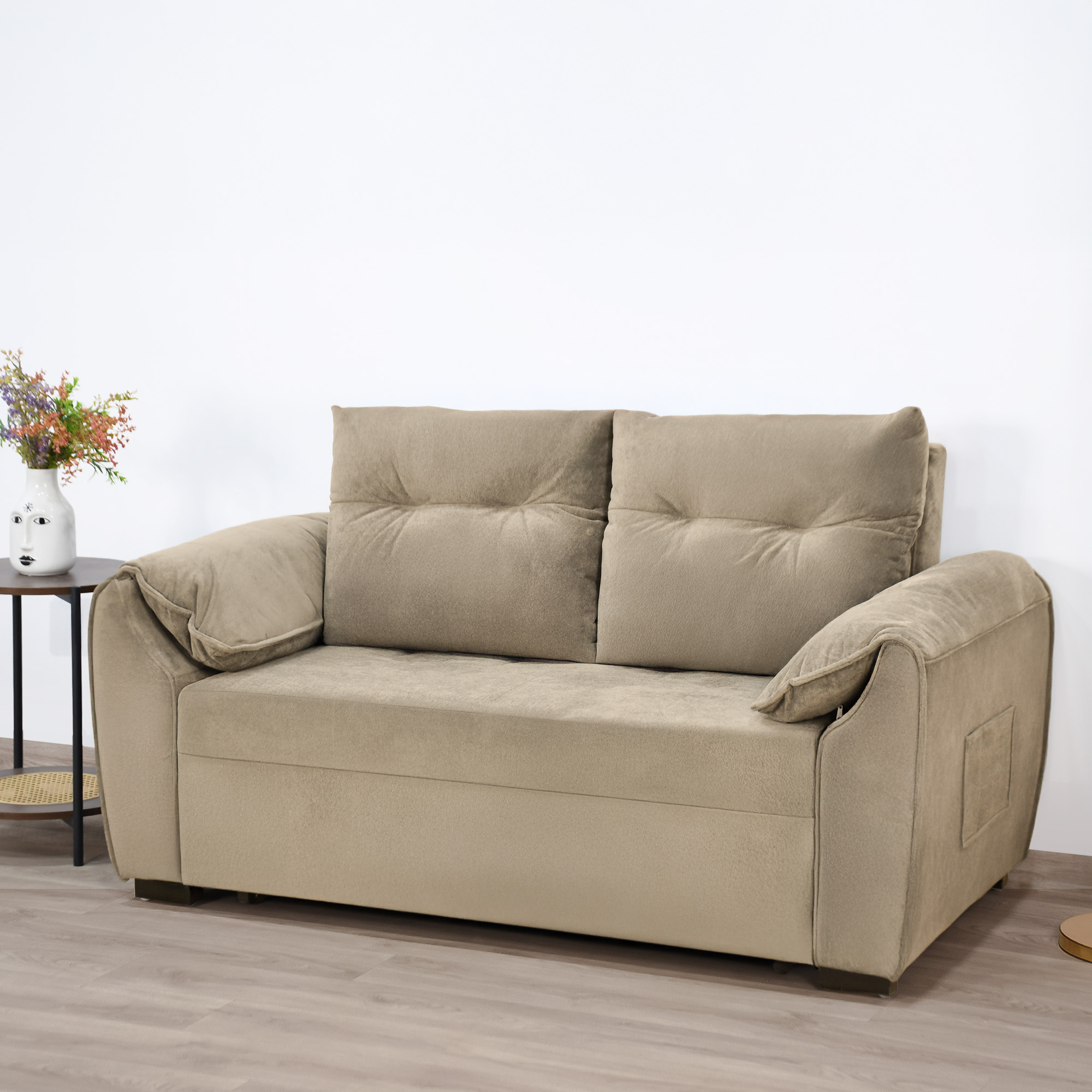 كنبة قابلة للتعديل إلى سرير بظهر مائل - كافيه