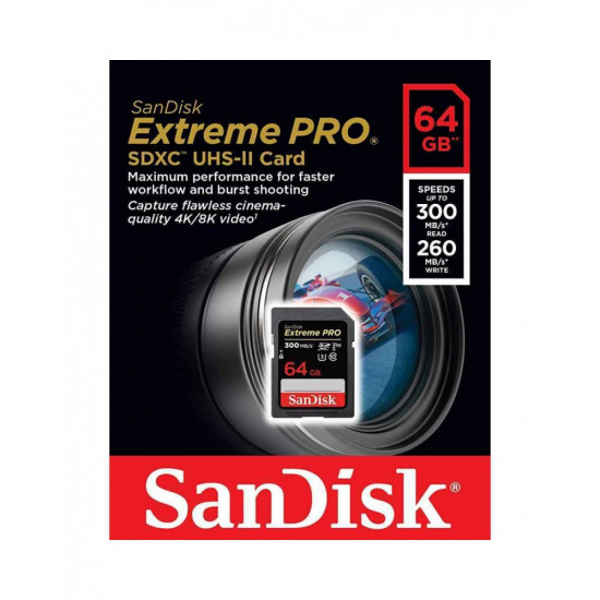 SanDisk 64GB Extreme PRO UHS-II SDXC 300 MB/s Memory Card SanDisk 64GB Extreme PRO UHS-II SDXC 300 MB/s Memory Card