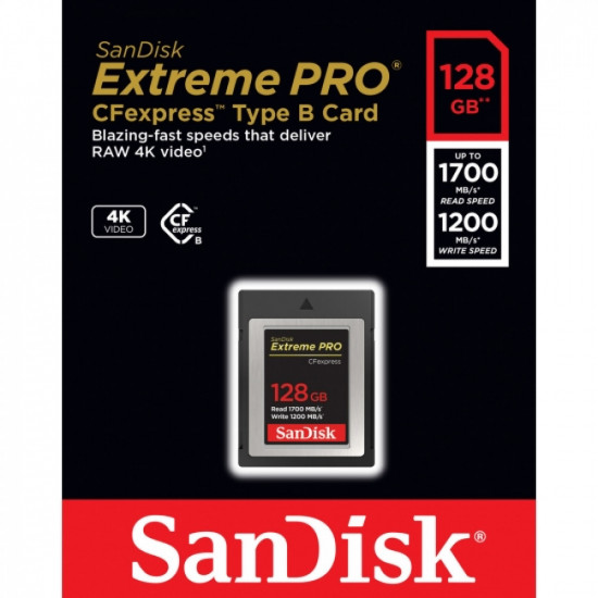 SanDisk 128GB Extreme Pro CFexpress Card Type B 1700/1200 MB/s Read/Write