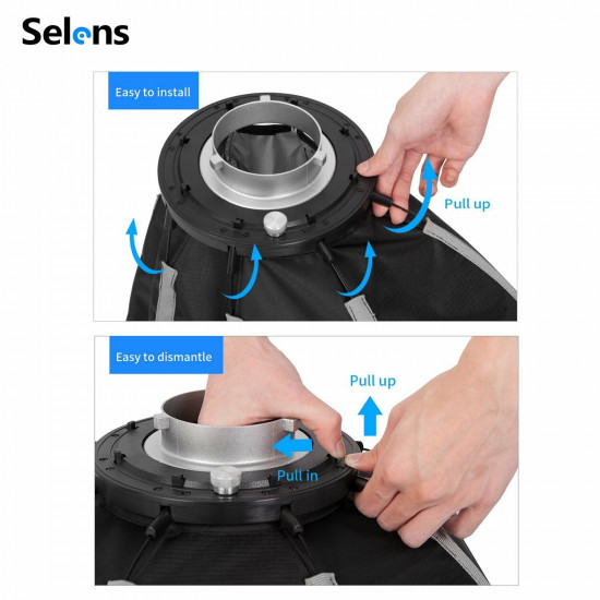 Selens 60cm Octagon Umbrella Softbox w/Grid Quick Set-up Bowens Mount For Flash