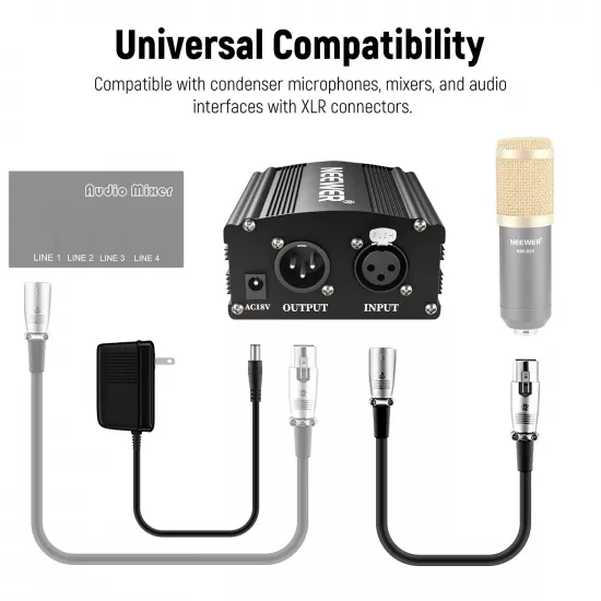 NEEWER NW-100 48V Phantom Power Supply with Adapter