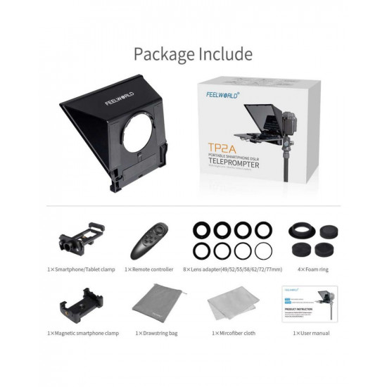 FEELWORLD TP2A Portable 8" Teleprompter supports Tablet Prompting Smartphone DSLR Shooting