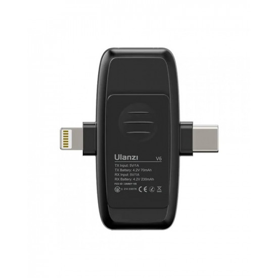 Ulanzi V6 3-in-1 Plug-Play Wireless Lavalier Microphone for iPhone/Android/Tablet/Camera