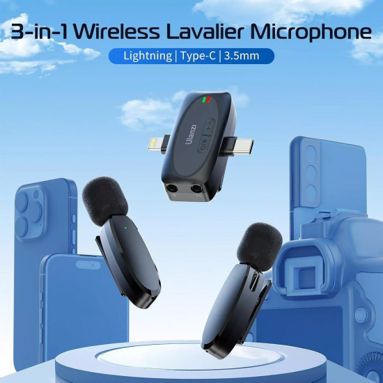 Ulanzi V6 3-in-1 Plug-Play Wireless Lavalier Microphone for iPhone/Android/Tablet/Camera