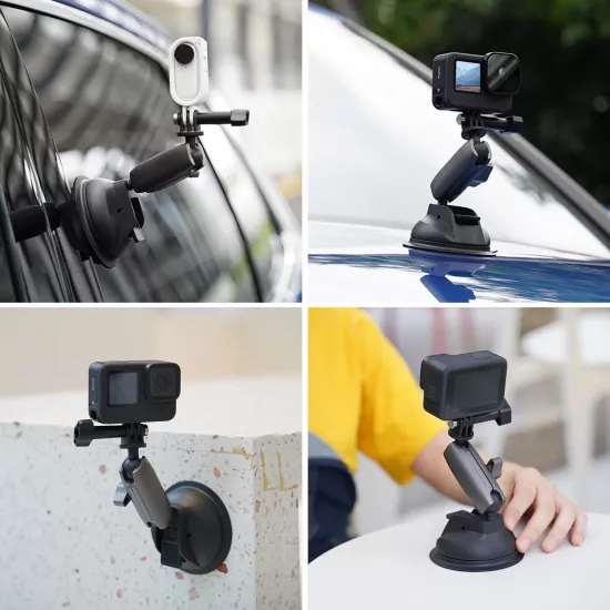 TELESIN Aluminum Alloy Camera Suction Cup Mount With Phone Clip