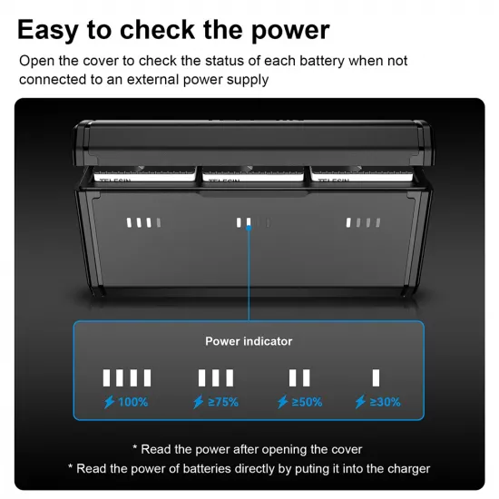 TELESIN Pocket-Size 3-Slot Charger Box & 2 Stamina Batteries Kit for GoPro HERO 9/10/11/12