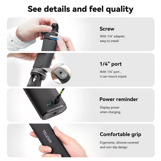 TELESIN Rechargeable Selfie Stick for Action Cameras & Smartphones TELESIN Rechargeable Selfie Stick for Action Cameras & Smartphones