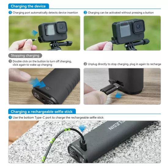 TELESIN Rechargeable Selfie Stick for Action Cameras & Smartphones TELESIN Rechargeable Selfie Stick for Action Cameras & Smartphones