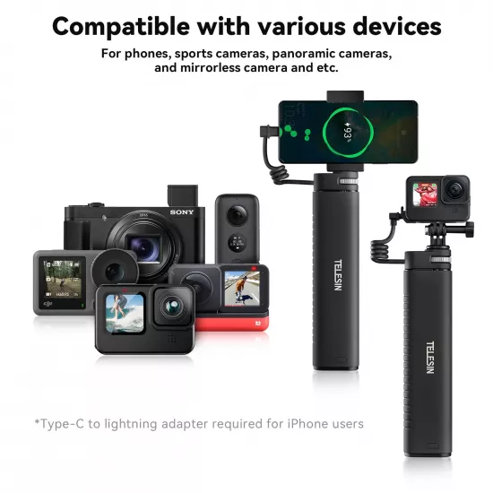 TELESIN Rechargeable Selfie Stick for Action Cameras & Smartphones TELESIN Rechargeable Selfie Stick for Action Cameras & Smartphones