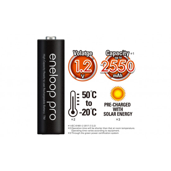 Panasonic Eneloop Pro AA 2450mAh Rechargeable Batteries 4 Pack