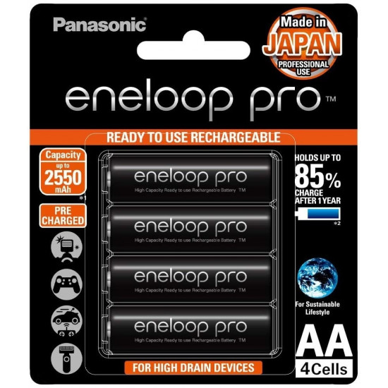 Panasonic Eneloop Pro AA 2450mAh Rechargeable Batteries 4 Pack