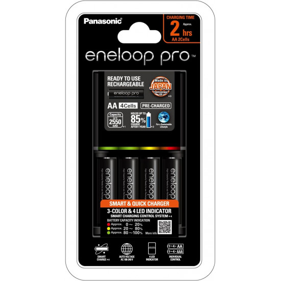 Panasonic Eneloop Pro Charger With 4 Batteries 2450mAh Rechargeable