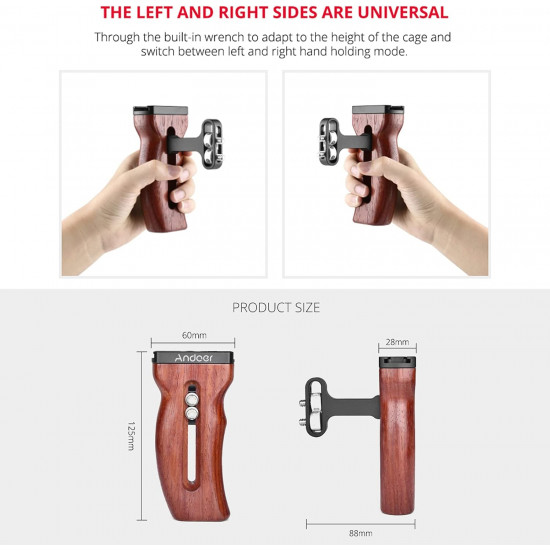 Universal Camera Cage Wooden Handle Left/Right Side Hand Grip
