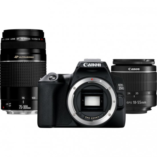 Canon EOS 250D + EF-S 18-55mm f/3.5-5.6 III + EF 75-300mm f/4-5.6 III Double Lens Kit Canon EOS 250D + EF-S 18-55mm f/3.5-5.6 III + EF 75-300mm f/4-5.6 III Double Lens Kit