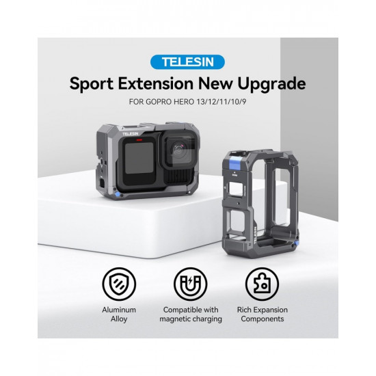 TELESIN Metal Cage Sport Extension New Upgrade for Gopro Hero 13/12/11/10/9