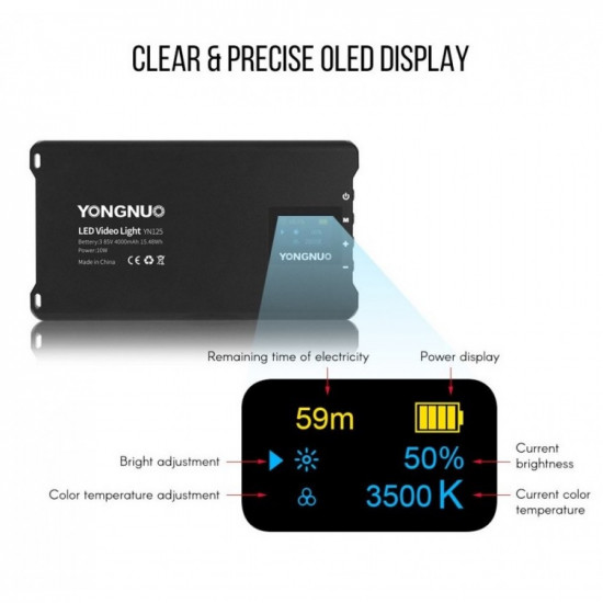 YONGNUO YN125 Mini LED Fill Light 3200-5600K Photography Lamp 120LEDs Dimmable Built-in Battery for Video Selfie Taking Photo YONGNUO YN125 Mini LED Fill Light 3200-5600K Photography Lamp 120LEDs Dimmable Built-in Battery for Video Selfie Taking Photo