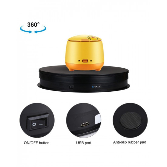 PULUZ Turntable Display Stand Adjusting Speed USB Electric Rotating Video Shooting Props Turntable for Photography (30cm, Black)